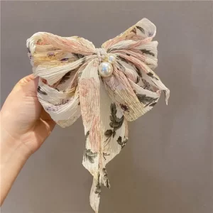 printed bow pearl white fabric